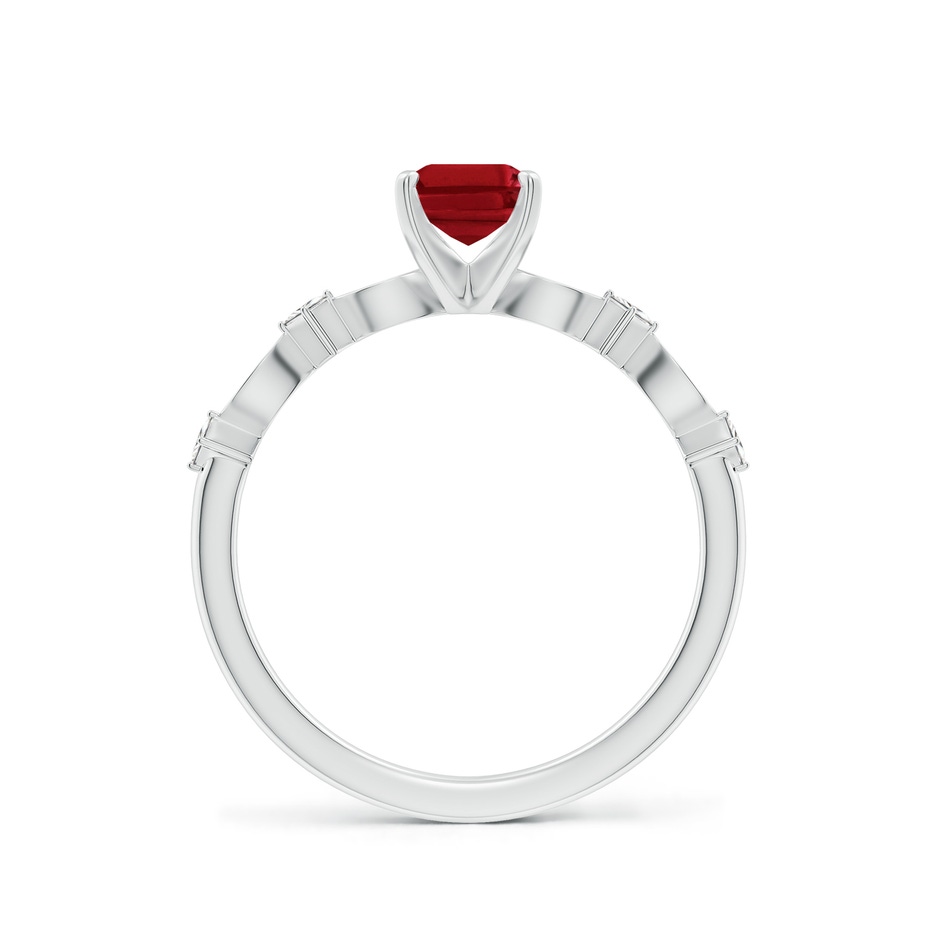 7x5mm AAA Emerald-Cut Ruby Engagement Ring with Marquise Motifs in White Gold side 199