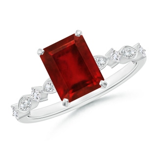 8x6mm AAAA Emerald-Cut Ruby Engagement Ring with Marquise Motifs in P950 Platinum