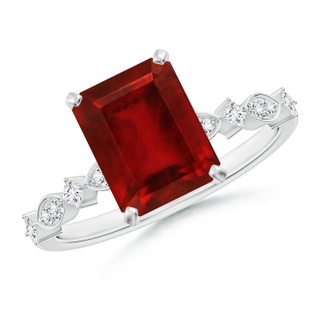 9x7mm AAAA Emerald-Cut Ruby Engagement Ring with Marquise Motifs in P950 Platinum