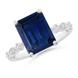 10x8mm AAA Emerald-Cut Blue Sapphire Engagement Ring with Marquise Motifs in P950 Platinum