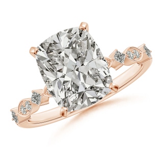 10x7.5mm KI3 Cushion Rectangular Diamond Engagement Ring with Marquise Motifs in 9K Rose Gold