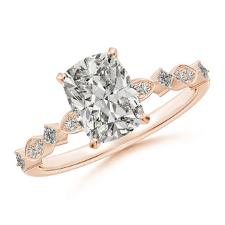 8x6mm KI3 Cushion Rectangular Diamond Engagement Ring with Marquise Motifs in 10K Rose Gold