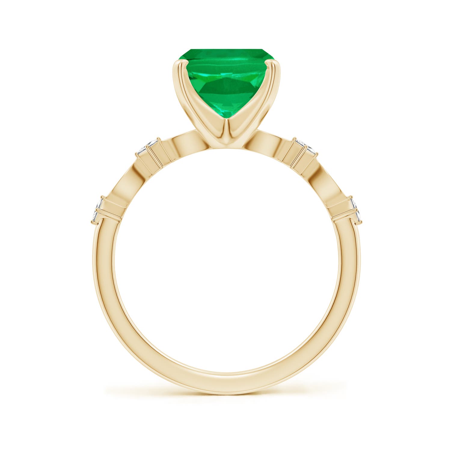 10x8mm AAA Cushion Rectangular Emerald Engagement Ring with Marquise Motifs in Yellow Gold