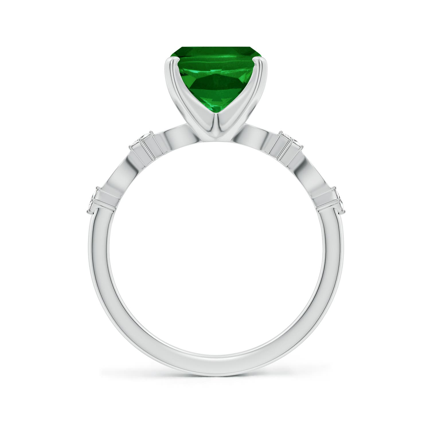 10x8mm AAAA Cushion Rectangular Emerald Engagement Ring with Marquise Motifs in P950 Platinum - side 2