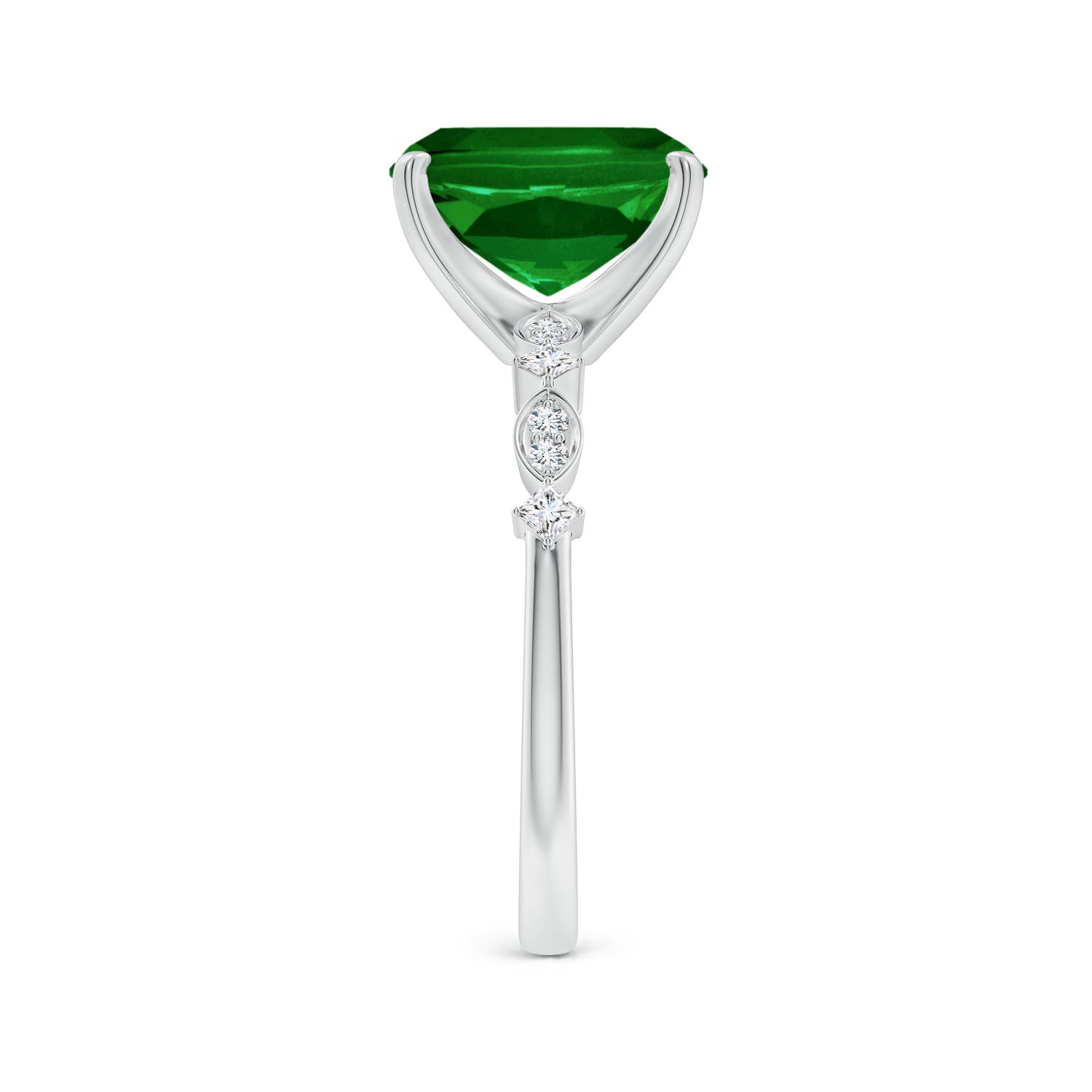 10x8mm AAAA Cushion Rectangular Emerald Engagement Ring with Marquise Motifs in P950 Platinum - side 3