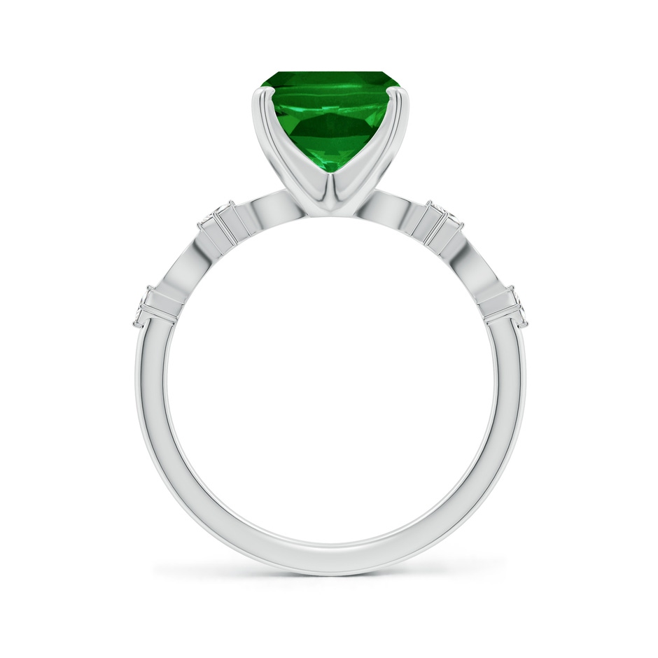 10x8mm AAAA Cushion Rectangular Emerald Engagement Ring with Marquise Motifs in White Gold side 199