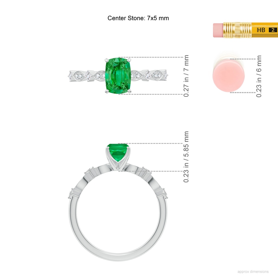 7x5mm AAA Cushion Rectangular Emerald Engagement Ring with Marquise Motifs in White Gold ruler