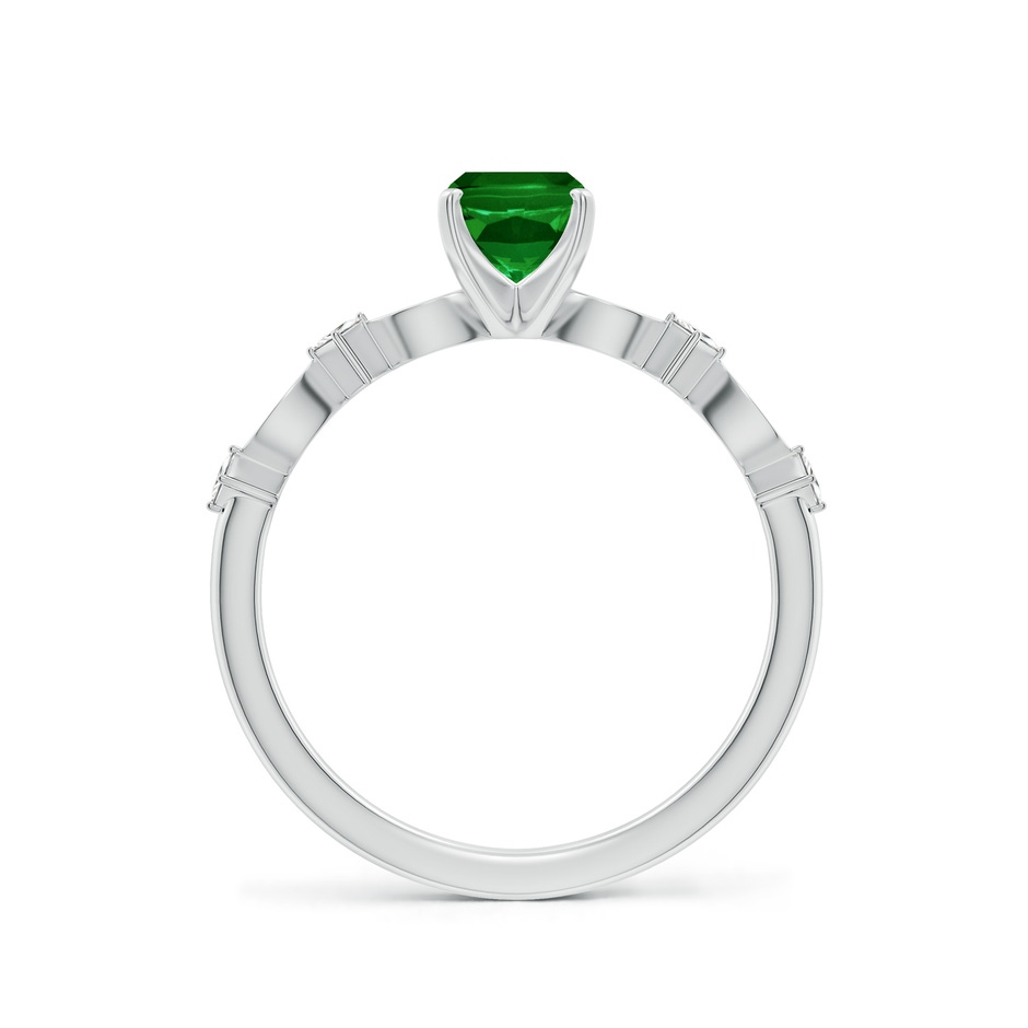 7x5mm AAAA Cushion Rectangular Emerald Engagement Ring with Marquise Motifs in White Gold side 199