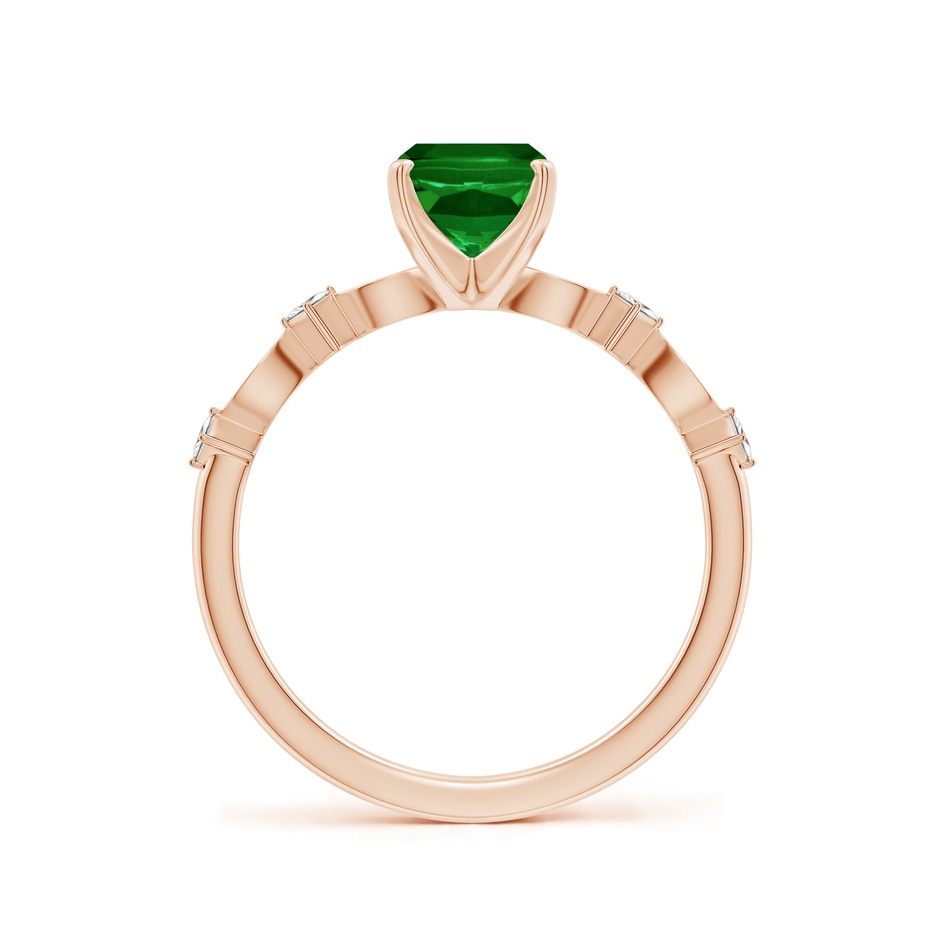 8x6mm AAAA Cushion Rectangular Emerald Engagement Ring with Marquise Motifs in Rose Gold side 199