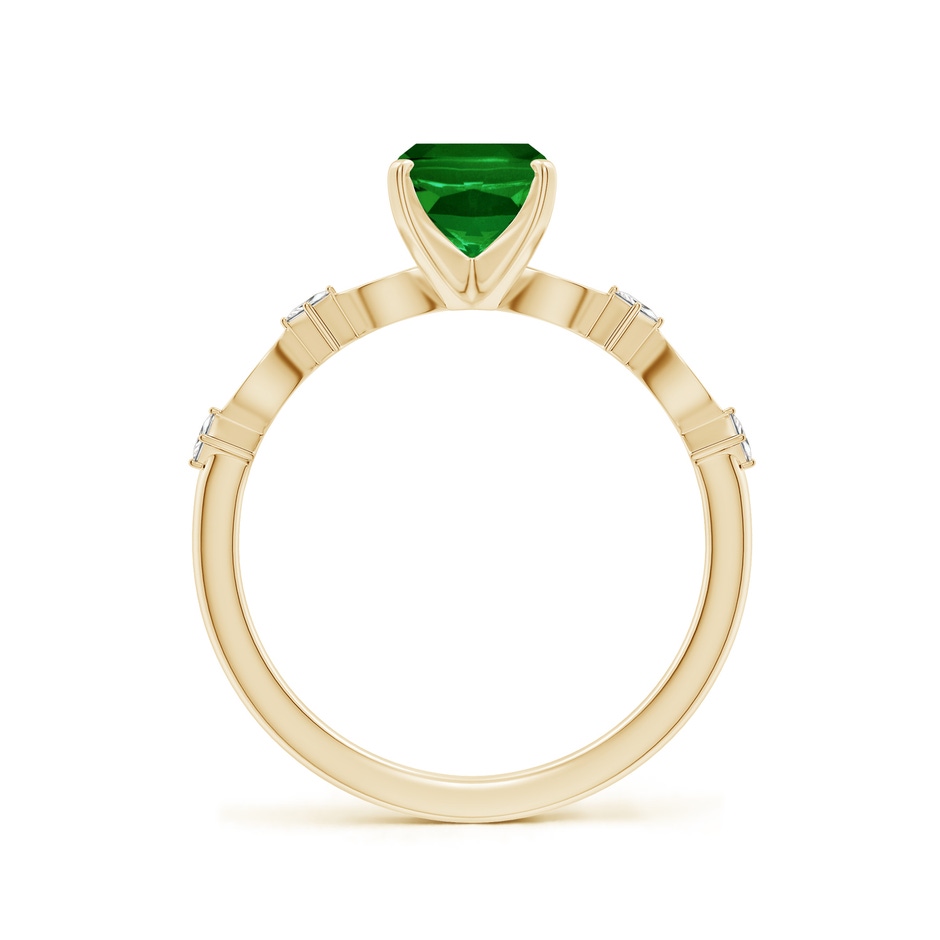 8x6mm AAAA Cushion Rectangular Emerald Engagement Ring with Marquise Motifs in Yellow Gold side 199