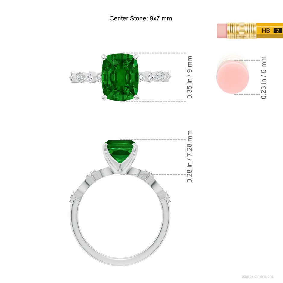 9x7mm AAAA Cushion Rectangular Emerald Engagement Ring with Marquise Motifs in P950 Platinum ruler