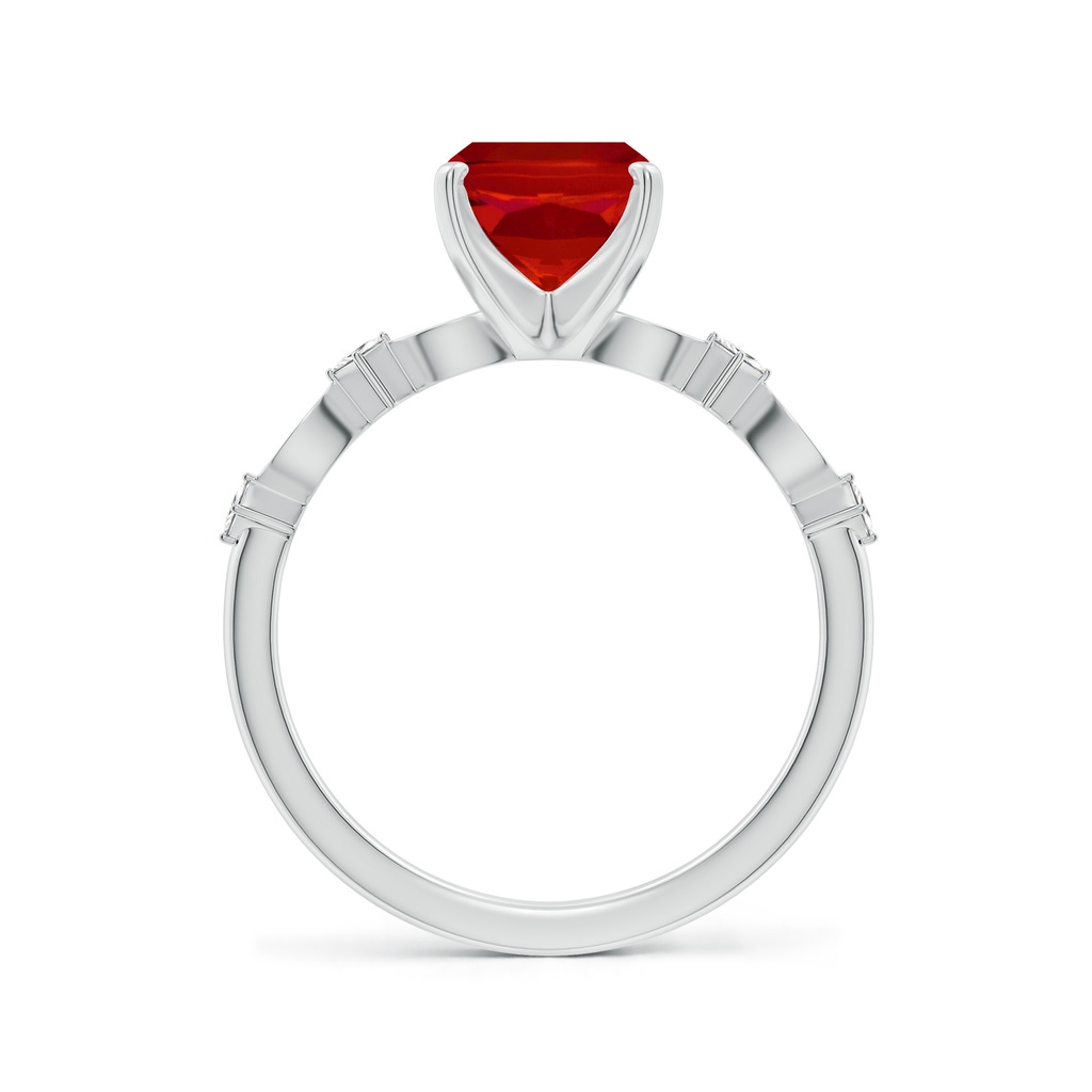 9x7mm AAA Cushion Rectangular Ruby Engagement Ring with Marquise Motifs in White Gold Side 199