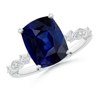 10x8mm AAA Cushion Rectangular Blue Sapphire Engagement Ring with Marquise Motifs in P950 Platinum