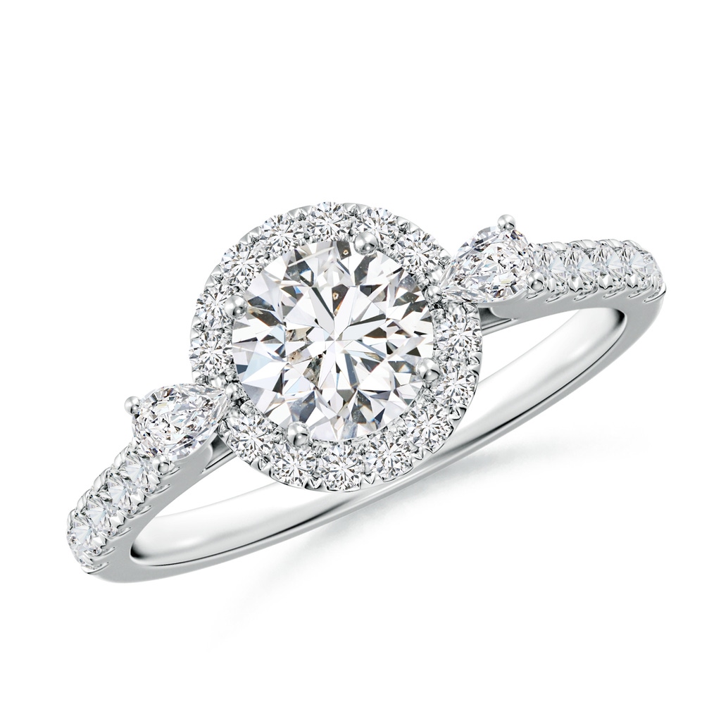 5.9mm HSI2 Round Diamond Halo Side Stone Engagement Ring in White Gold