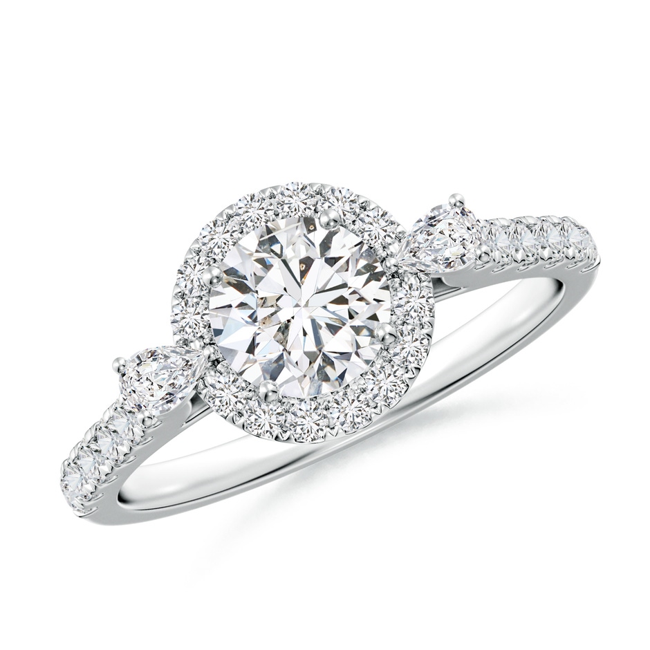 5.9mm HSI2 Round Diamond Halo Side Stone Engagement Ring in White Gold 