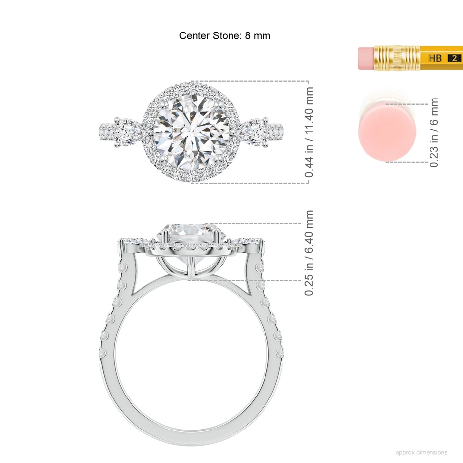 8mm HSI2 Round Diamond Halo Side Stone Engagement Ring in White Gold ruler