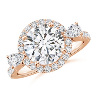 9.2mm HSI2 Round Diamond Halo Side Stone Engagement Ring in Rose Gold