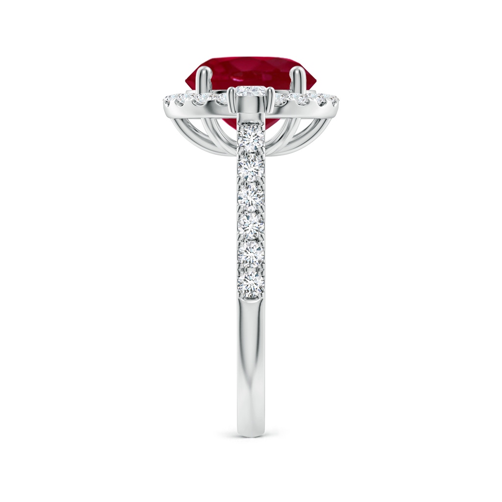 9mm AA Round Ruby Halo Side Stone Engagement Ring in White Gold Side 299