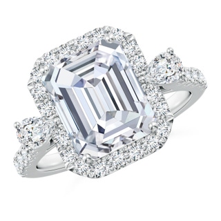 10x7mm GVS2 Emerald-Cut Diamond Halo Side Stone Engagement Ring in P950 Platinum