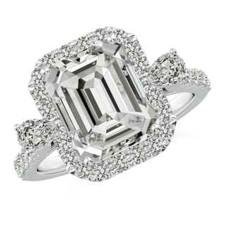 10x7mm KI3 Emerald-Cut Diamond Halo Side Stone Engagement Ring in P950 Platinum