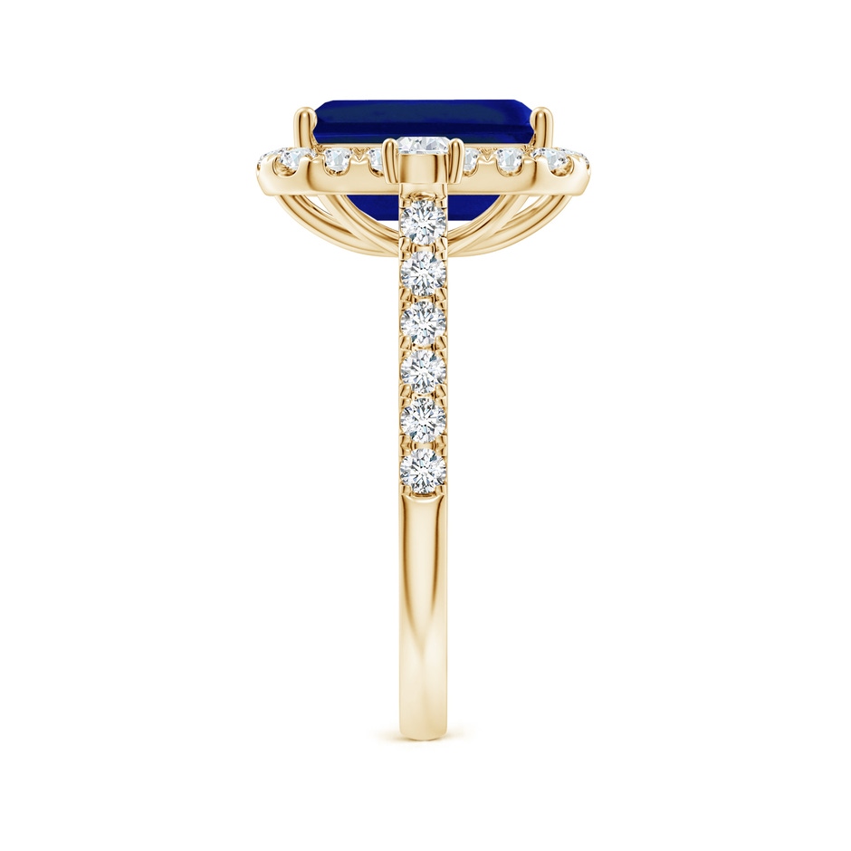 10x8mm Lab-Grown Emerald-Cut Blue Sapphire Halo Side Stone Engagement Ring in 18K Yellow Gold side 299