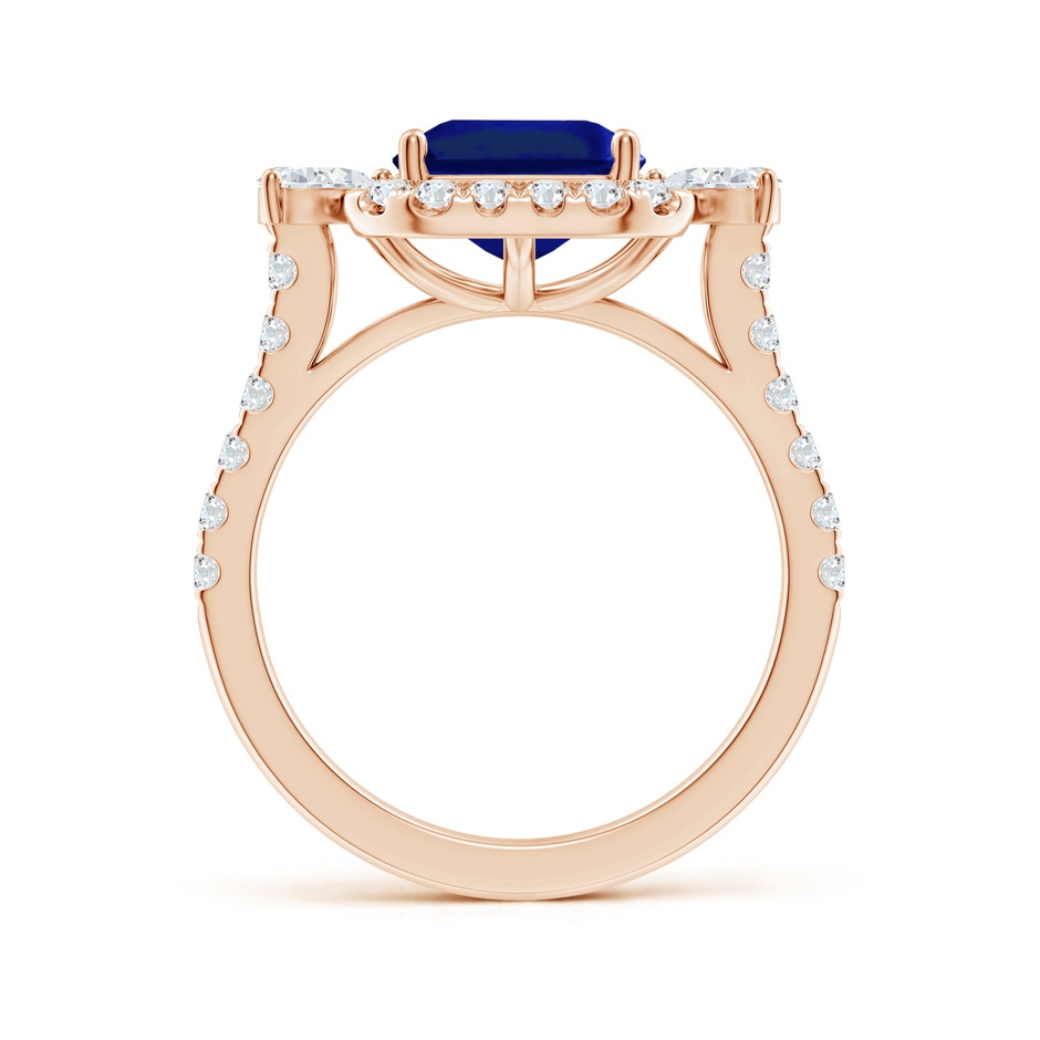 10x8mm Lab-Grown Emerald-Cut Blue Sapphire Halo Side Stone Engagement Ring in Rose Gold side 199
