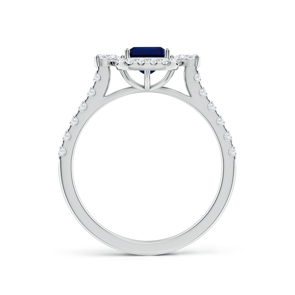 7x5mm AAA Emerald-Cut Blue Sapphire Halo Side Stone Engagement Ring in White Gold Side 199