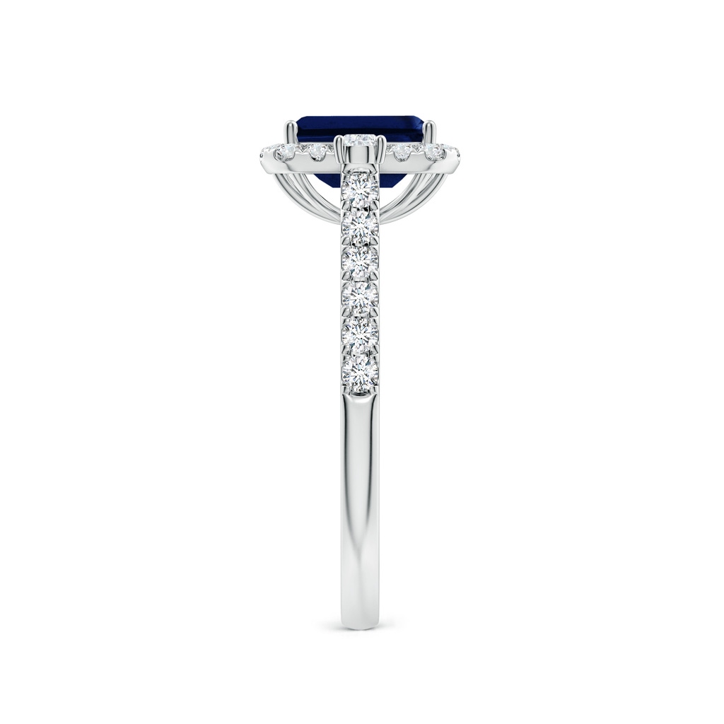 7x5mm AAA Emerald-Cut Blue Sapphire Halo Side Stone Engagement Ring in White Gold Side 299