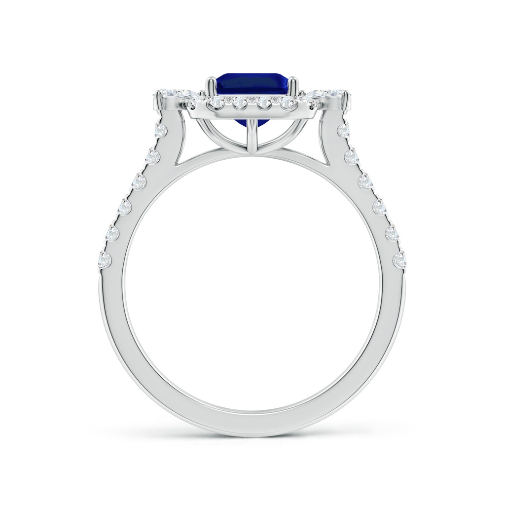 8x6mm Lab-Grown Emerald-Cut Blue Sapphire Halo Side Stone Engagement Ring in White Gold - side 199