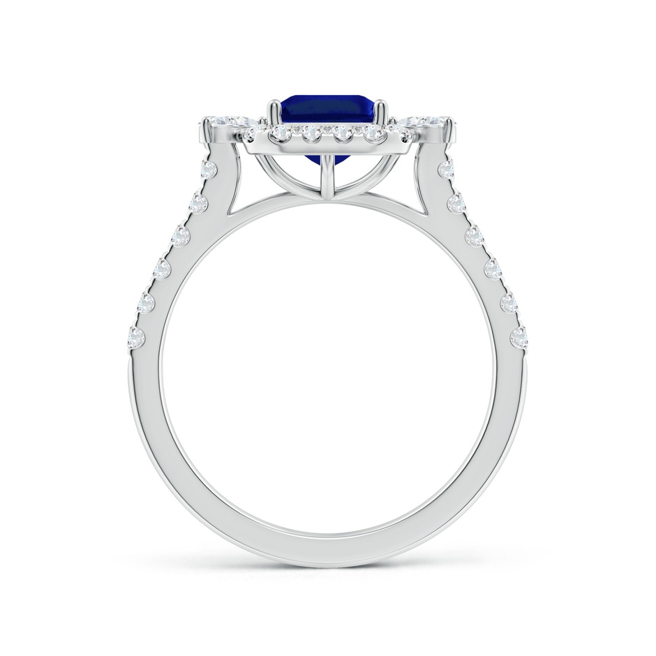 8x6mm Lab-Grown Emerald-Cut Blue Sapphire Halo Side Stone Engagement Ring in White Gold side 199