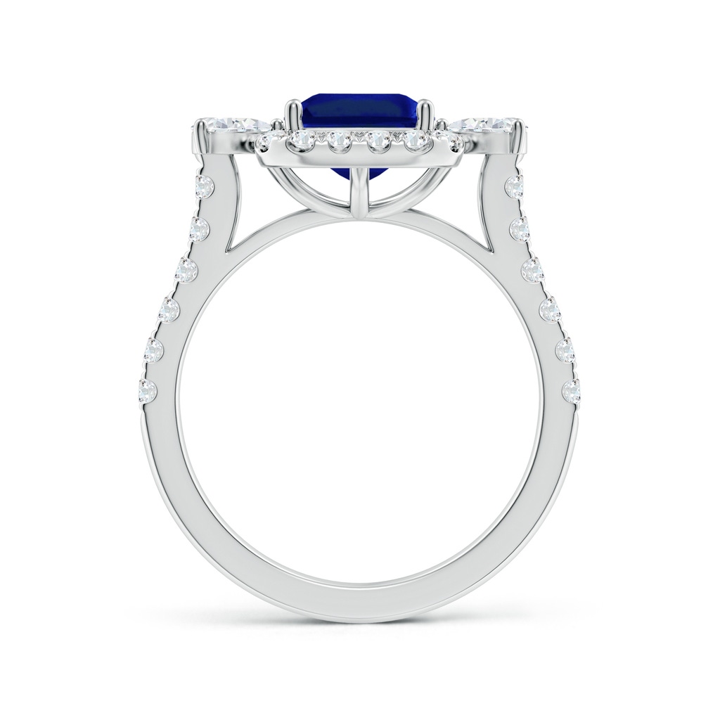 9x7mm Lab-Grown Emerald-Cut Blue Sapphire Halo Side Stone Engagement Ring in White Gold - side 199