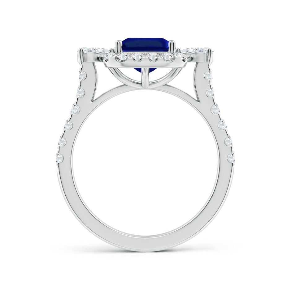 9x7mm Lab-Grown Emerald-Cut Blue Sapphire Halo Side Stone Engagement Ring in White Gold side 199