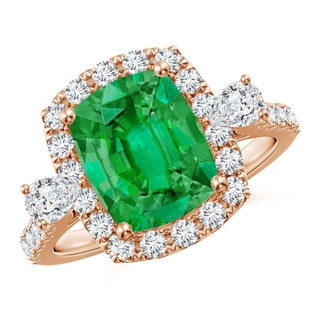 10x8mm AAA Cushion Rectangular Emerald Halo Side Stone Engagement Ring in 10K Rose Gold