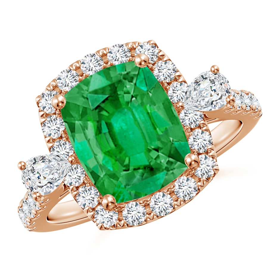10x8mm AAA Cushion Rectangular Emerald Halo Side Stone Engagement Ring in 18K Rose Gold 