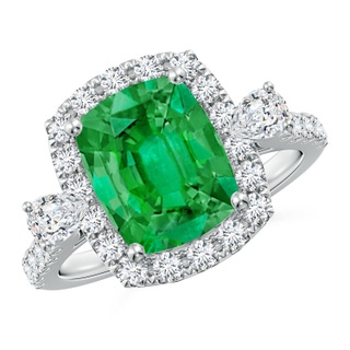 10x8mm AAA Cushion Rectangular Emerald Halo Side Stone Engagement Ring in P950 Platinum