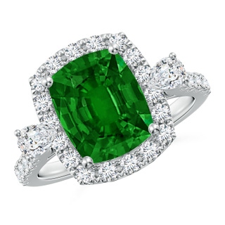 10x8mm AAAA Cushion Rectangular Emerald Halo Side Stone Engagement Ring in P950 Platinum