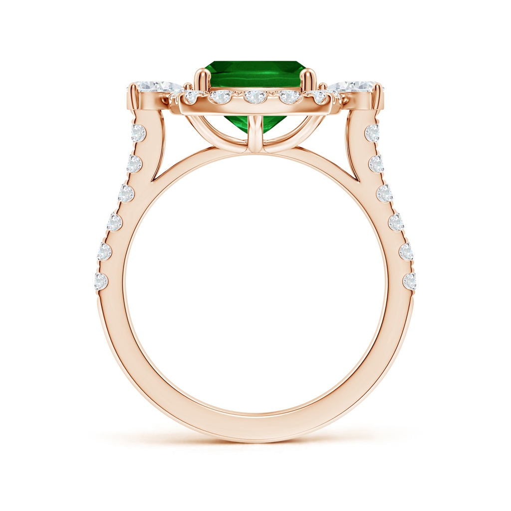 10x8mm AAAA Cushion Rectangular Emerald Halo Side Stone Engagement Ring in Rose Gold - side 199
