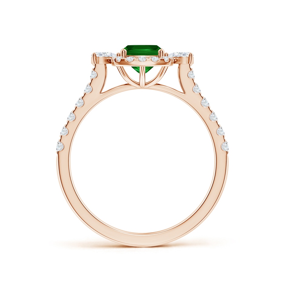 7x5mm AAAA Cushion Rectangular Emerald Halo Side Stone Engagement Ring in Rose Gold side 199