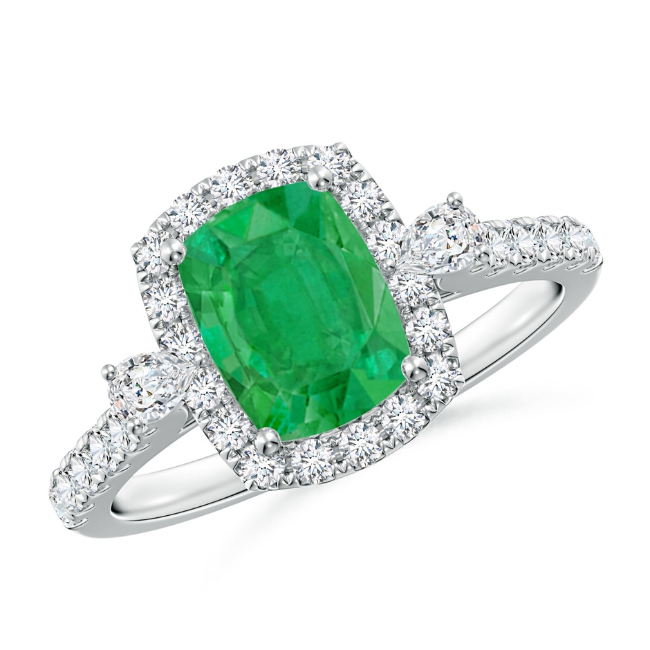 8x6mm AA Cushion Rectangular Emerald Halo Side Stone Engagement Ring in P950 Platinum 