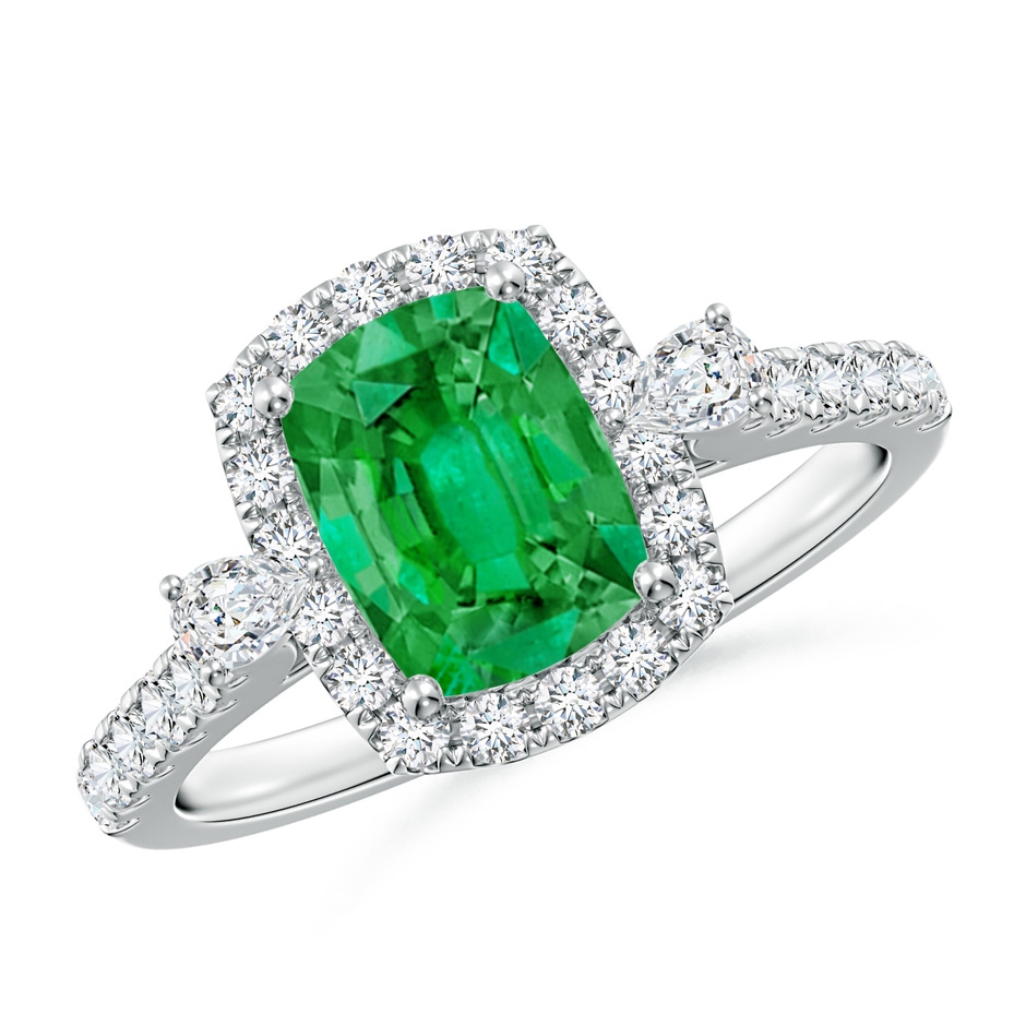 8x6mm AAA Cushion Rectangular Emerald Halo Side Stone Engagement Ring in P950 Platinum 