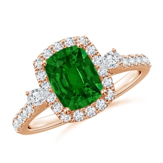 8x6mm AAAA Cushion Rectangular Emerald Halo Side Stone Engagement Ring in Rose Gold