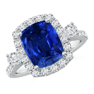 10x8mm AAAA Cushion Rectangular Blue Sapphire Halo Side Stone Engagement Ring in P950 Platinum