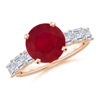 9mm AA Round Ruby Engagement Ring with Diamond Accents in Rose Gold