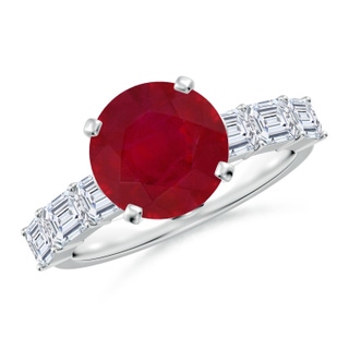 9mm AA Round Ruby Engagement Ring with Diamond Accents in White Gold
