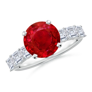 9mm AAA Round Ruby Engagement Ring with Diamond Accents in P950 Platinum