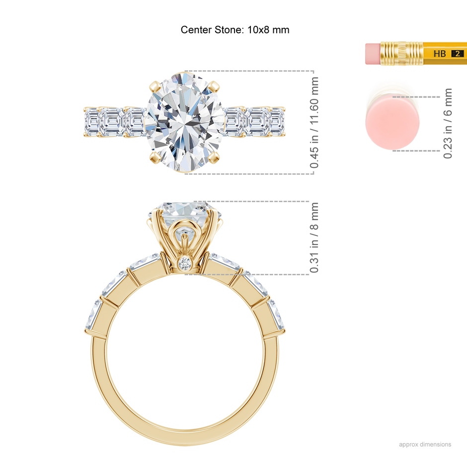 10x8mm GVS2 Oval Diamond Engagement Ring with Accents in Yellow Gold ruler