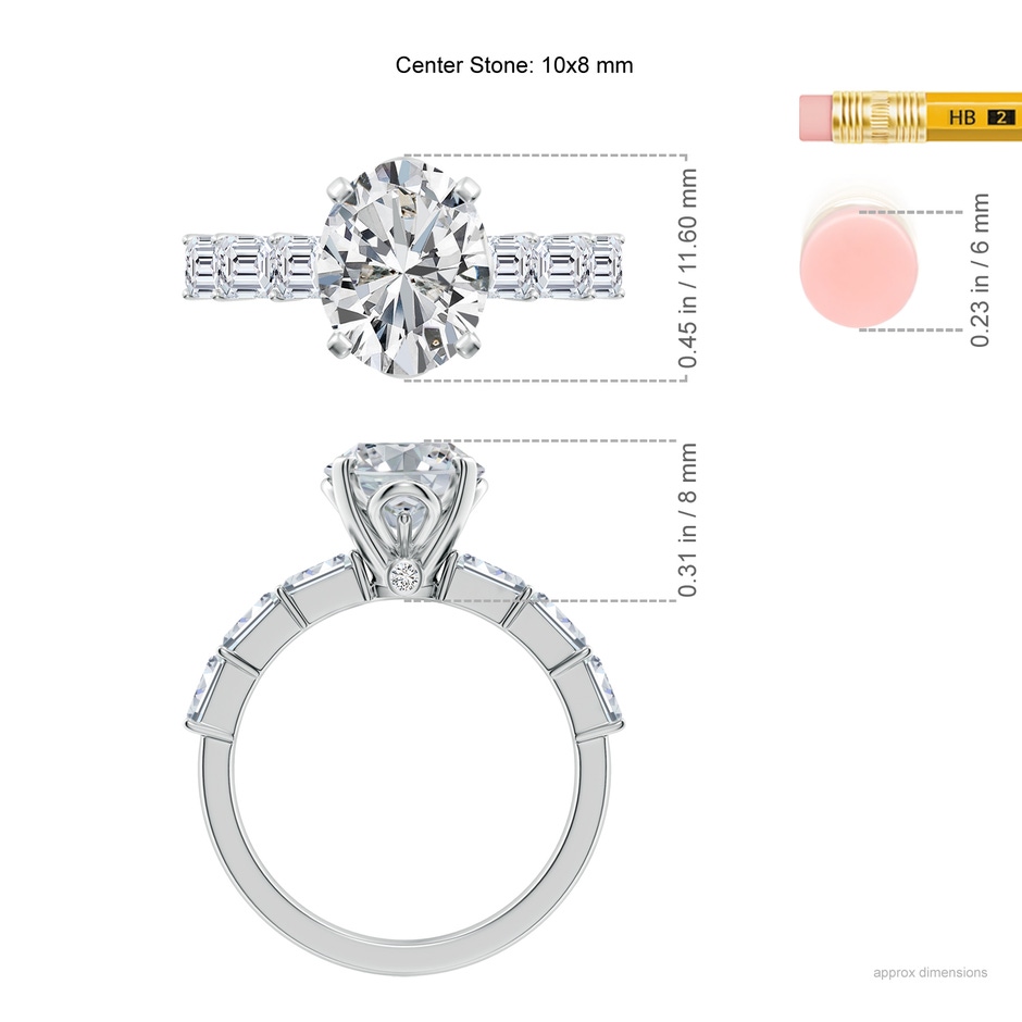 10x8mm HSI2 Oval Diamond Engagement Ring with Accents in P950 Platinum ruler
