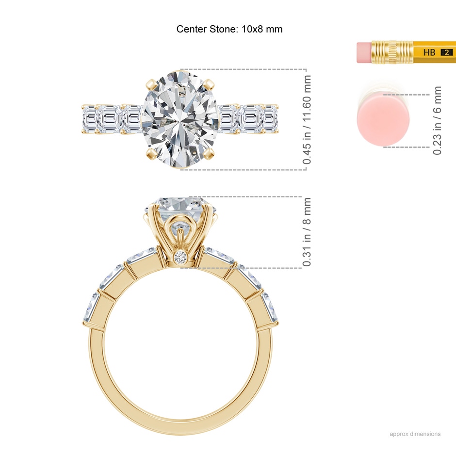 10x8mm HSI2 Oval Diamond Engagement Ring with Accents in Yellow Gold ruler