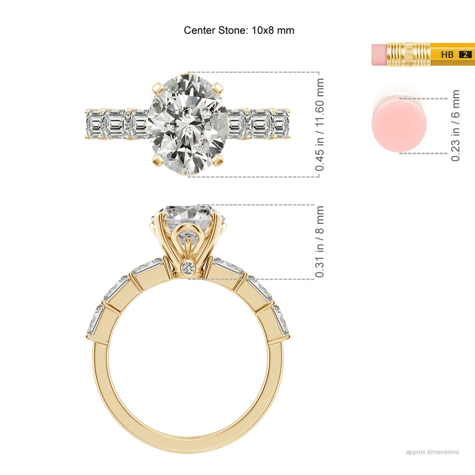 10x8mm KI3 Oval Diamond Engagement Ring with Accents in Yellow Gold ruler