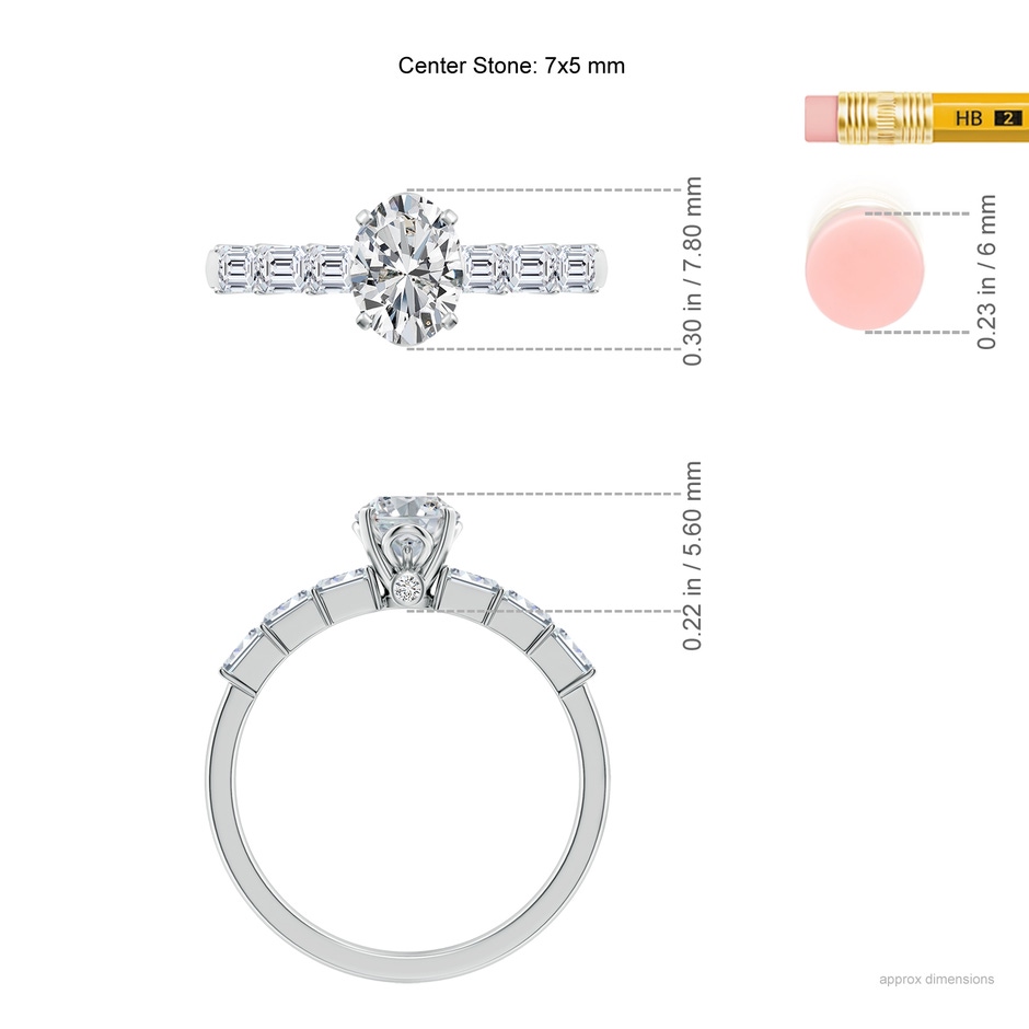 7x5mm HSI2 Oval Diamond Engagement Ring with Accents in White Gold ruler